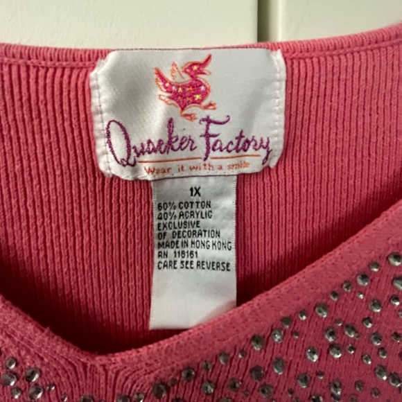 Quacker Factory Ribbed Sweater V- Neck Rhinestones - Picture 3 of 6